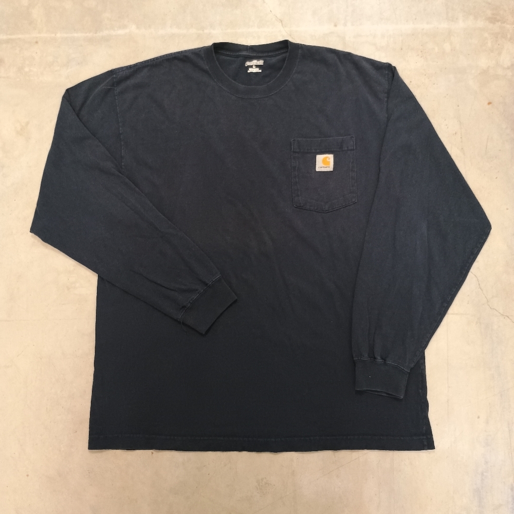 Carhartt Navy Blue 100% Cotton Heavyweight Longsleeve Front Pocket Shirt Size L